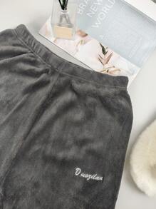 法兰绒蓬松舒适长裤，简约纯色珊瑚绒家居休闲裤，秋冬季可户外穿着 - 彩色 - 查看 4