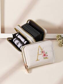 1 件首字母名称 A 到 Z 图案双拉链多功能零钱包字母图形多卡卡片整理器用于存储卡片学校用品学校宿舍圣诞节礼物感恩节卡夹钱包名片夹信用卡夹女士女士钱包迷你钱包钱包钱包卡钱包 - 白色 - 查看 4