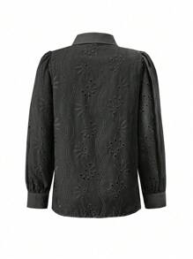 Vaiaye 女士刺绣纯色系带长袖上衣，适合情人节、日常穿着、旅行、母亲节、生日和派对等场合。 - 亮黑色 - 查看 4