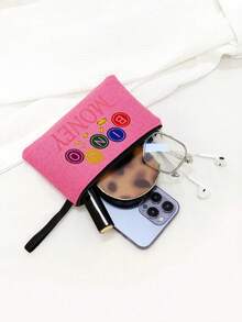 彩色硬币图案钱字母印花便携式拉链女士手绳亚麻零钱包、收纳袋，是送给情侣和家人的绝佳礼物，也是送给圣经爱好者以及岳母、母亲和朋友的最佳礼物。基督教礼品，时尚单品手提包、零钱包、化妆品收纳袋（有四种颜色可选：黑色、灰色、卡其色、玫红色），随机选择手绳方向的小包 - 彩色 - 查看 7