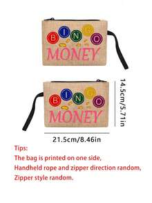彩色硬币图案钱字母印花便携式拉链女士手绳亚麻零钱包、收纳袋，是送给情侣和家人的绝佳礼物，也是送给圣经爱好者以及岳母、母亲和朋友的最佳礼物。基督教礼品，时尚单品手提包、零钱包、化妆品收纳袋（有四种颜色可选：黑色、灰色、卡其色、玫红色），随机选择手绳方向的小包 - 彩色 - 查看 8
