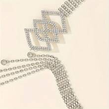 女士闪亮全水晶镶嵌腰带，时尚水钻装饰仿皮腰带，适合牛仔裤、连衣裙、休闲春夏秋冬 - 銀色 - 查看 2