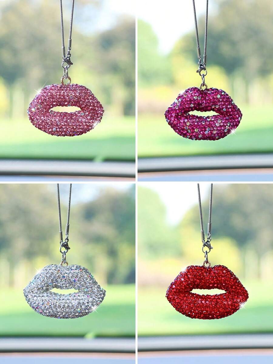 1 chiếc mặt dây chuyền trang trí xe hơi hình đôi môi đính đá Rhinestone - Một cỡ - Xem 1