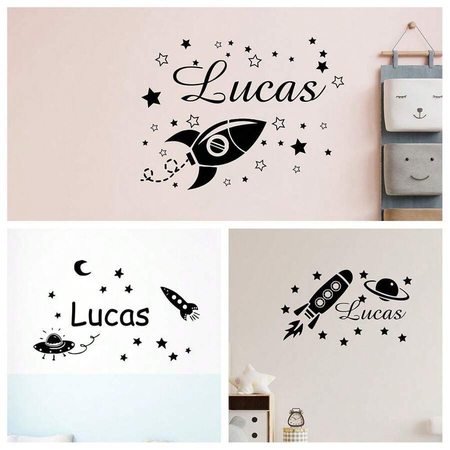 1Pc Cute PVC Rocket Spacecraft Space Stars Custom Name Irregular Shape