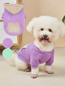1 Áo khoác hoodie cho thú cưng kẻ caro cổ điển có túi, đồ dệt kim mềm mại và ấm áp cho chó cỡ trung, quần áo mùa đông dày ấm áp cho chó Schnauzer French Bulldog - Màu tím  Violet - Xem 12