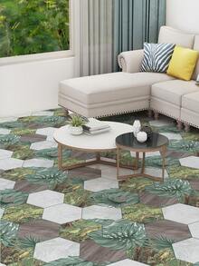 11 件 7.87*9.06 英寸六角形地板贴纸，白色大理石带叶子图案自粘地板贴纸，防滑瓷砖贴纸，即撕即贴 DIY 拼接墙贴适用于家居装饰 - 彩色 - 查看 5