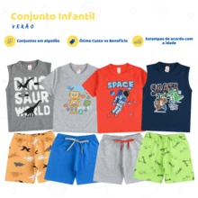 Kit 4 Pieces Of Children's Clothing For Boys 2 T-Shirts + 2 Bermuda Shorts - Nhiều màu - Xem 7