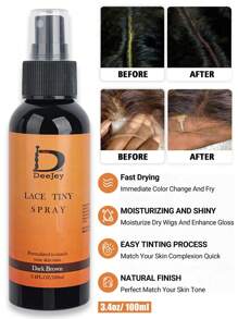 100ml Spray Mousse Derretedor Tintante à Prova d'Água com Renda para Closures de Perucas Frontais, Toupeiras, Controle de Contorno da Renda, Tinta em Spray de Renda Derretida na Cor Marrom Escuro