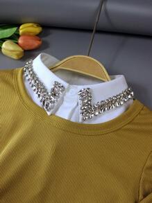 1 pièce col détachable de luxe haute qualité avec strass brillants, accessoire de mode élégant et polyvalent pour blouse, convient pour le printemps, l'été, l'automne et l'hiver