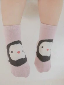 12 双随机颜色卡通动物图案防滑软底室内婴儿袜子，适合幼儿男孩和女孩，休闲日常穿着