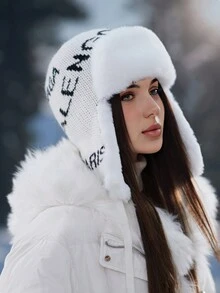 1 chiếc mũ len trùm tai họa tiết lông mềm mại dành cho nữ, mũ trượt tuyết chống gió lót giữ nhiệt mùa đông, thích hợp cho hoạt động trượt tuyết ngoài trời - Nhiều màu - Xem 7