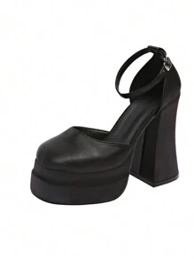 2024 New Spring/Autumn High Heel Sandals, Korean Style Peep-Toe Chunky Heel Mary Janes For Women