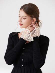 1pair Women's Beige Lace Trim Decorative Sleeve Cuffs, Casual - Multicolor - View 6