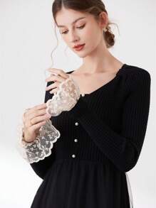 1pair Women's Beige Lace Trim Decorative Sleeve Cuffs, Casual - Multicolor - View 7