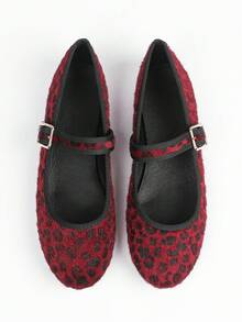 Giày bệt nữ họa tiết da báo màu đỏ rượu vang và thiết kế quai khóa thời trang, giày Mary Jane phong cách cổ điển thanh lịch, giản dị và thoải mái, thiết kế đơn giản kiểu Pháp, giày bệt nhẹ và thấp - Màu Đỏ Sâu - Xem 4