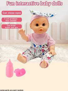 29厘米仿真娃娃玩具，眼睛可动，会喝水和排尿，4种音效，配有奶瓶和安抚奶嘴，互动游戏套装，可作儿童睡眠伴侣。 - 彩色 - 查看 13