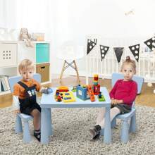 Homasis Kids Table & 2 Chairs Set Toddler Activity Play Dining Study Desk Baby Gift - Màu xanh lam - Xem 3