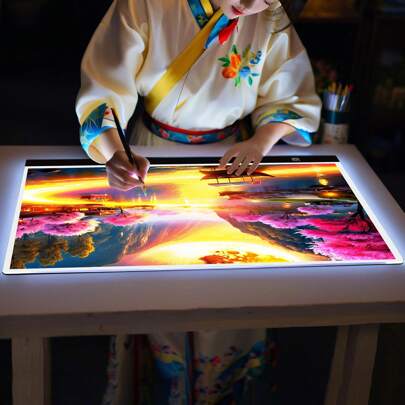 Elapoid 1 st LED-ljusplatta för diamantmålning, superstor ljuslåda för konstnärsspårning, kopieringsbord, ultratunn justerbar ljusstyrka, konsthantverk, DIY LED-spårningsljusplatta för tatueringsteckning, streaming, skissning, animering, schablonering, julklapp för Halloween (storlek: A2/A3/A4/A5; färg: svart/röd/blå/gul)