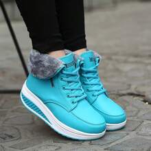 Hunky Platform Sneakers Warm Plush Lace Up Women Winter Shoes Ankle Boots Female Plus Velvet Swing Snow Boots - Blue - View 2