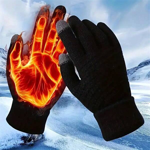 Guantes de punto cálidos de invierno, guantes deportivos de unicolor y grosor adecuado para pantalla táctil, apropiados para motocicletas, esquí y actividades al aire libre en invierno, a prueba de viento para deportes al aire libre, conducción de motocicletas, mantener caliente hasta -30°C/-22°F