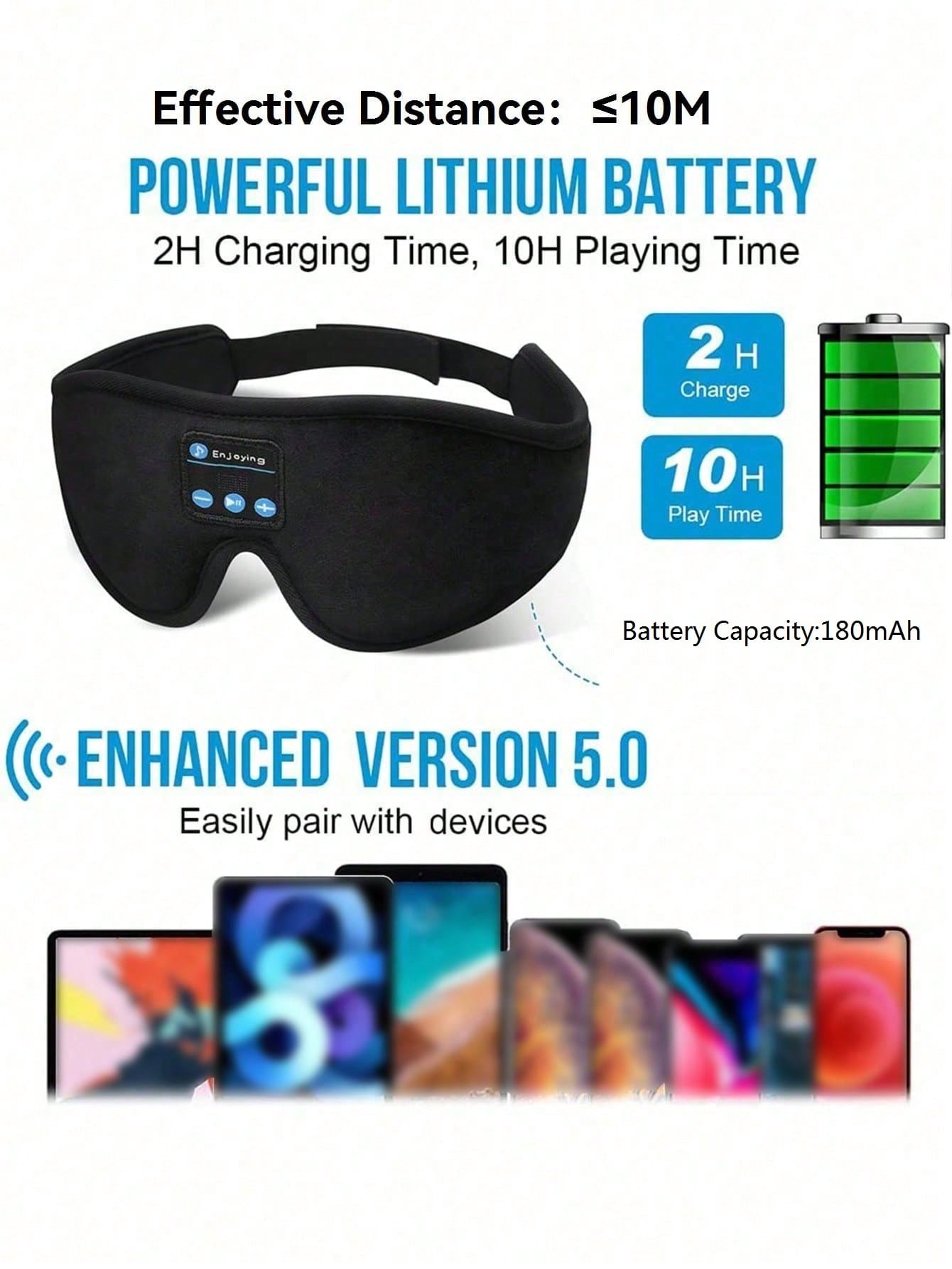 قناع عين لاسلكي ثلاثي الأبعاد وسماعات رأس للنوم مع...