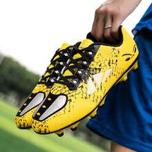 足球鞋，轻便、透气、减震、防滑、时尚，适合户外足球/训练，有长钉和短钉 - 黃色 - 查看 1
