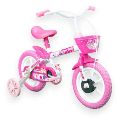 Bicicleta Arco Iris Infantil Aro 12 Branco e Rosa com Cestinha