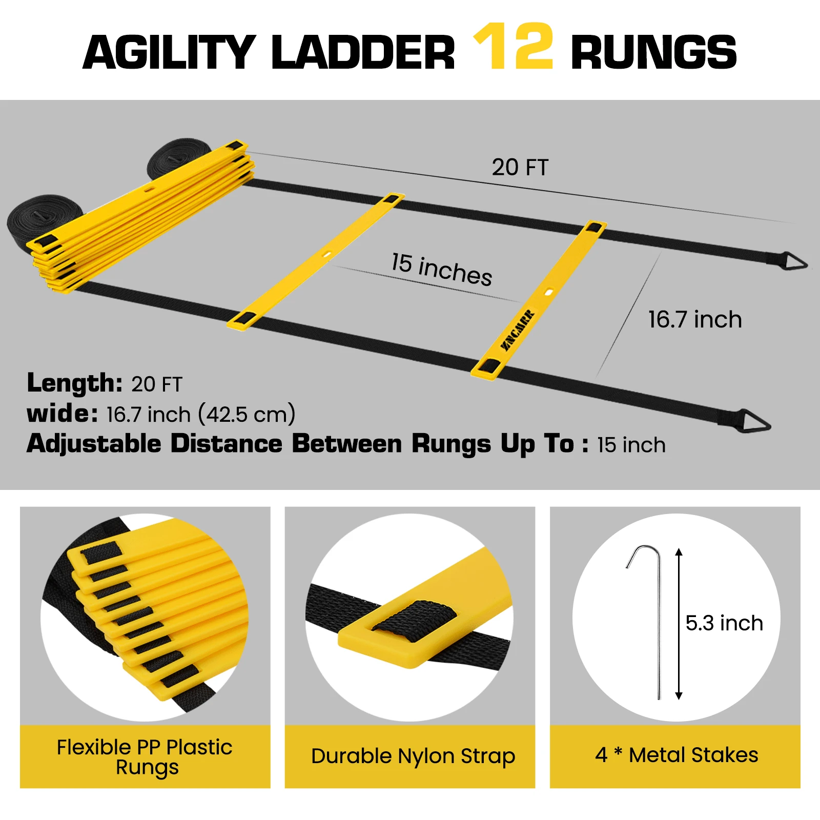 FURUIX Agility Ladder Speed Training Equipment Set, 20Ft Adjustable 12