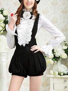 Women Vintage Victorian Shirts Stand Collar Frilly Ruffle Button Down Blouses Retro Flared Sleeve Tops - White - View 2