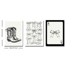 Set von 3 ungerahmten Postern im Westernstil mit schwarzen Schleifen und Cowgirlstiefeln, retro, Preppy-Kunst, Girlie-Zimmer-Dekoration, minimalistische Leinwandmalerei, Muster, funkiger Vintage-Wandbild, ideal als Geschenk für Studentenwohnheim, Apartment, Mädchenzimmer, Schlafzimmer, Wohnzimmer, moderne Heimdekoration