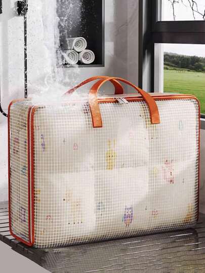 带拉链和手柄的超大 PVC 储物袋，防水搬家袋，大容量重型搬家手提袋，节省空间的可折叠袋，用于被子、毯子和床上用品抽屉衣柜整理隔断衣服垃圾袋，用于家庭卧室/返校/宿舍/内衣/包装必需品/衣服储存罩，衣物收纳盒，卧室用储物箱，用于毯子床上用品棉被枕头玩具