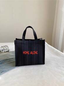 Customized Embroidered Fashionable Minimalist Handbag, Large Capacity Canvas Shoulder Bag For Work/Commute, Large Shopping Tote Bag, Suitable As A Gift For Family And Friends - Black - View 5