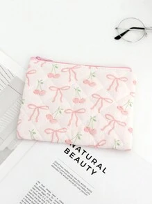 1 Piece Cute Bow Knot Cosmetic Pouch For Small Items Storage Bag Travel Clutch Cosmetic Makeup Pouch Bag - Toiletry Organizer Purse Wristlet Aesthetic Simple Floral Makeup Pouch For Purse Cute Clutch Fabric Flowers Small Cosmetic Pouch Bag With Pink Zipper Beauty Bag, Women Makeup Bag Pouch Travel Toiletry Organizer, Back To School Teacher Gift, Christmas Pattern Tot Bag Christmas Tree Ms. Gift Bag Is Suitable For Christmas Gifts To Friends, Boho Vibes,For Holiday Beach, Bathroom Collection, Bedroom Collection, Large Capacity