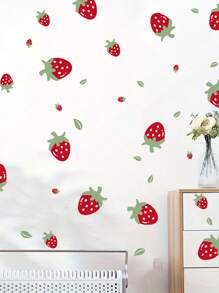 情人节装饰乙烯基贴花、情人节房间装饰墙贴、1 件红色创意草莓装饰墙贴，适用于房间/卧室可移除壁纸（4 件/套）、贴纸、墙贴、家居装饰乙烯基贴花、春季装饰品让您的家焕然一新、Rama 装饰贴纸 - 彩色 - 查看 3