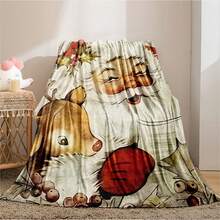 GEL HUT MUN Comfortable Christmas Flannel Blanket - Vintage Santa Claus And Reindeer Design, Soft And Warm, Suitable For Sofa, Bed, Office, All Season Low Allergy Gift Blanket