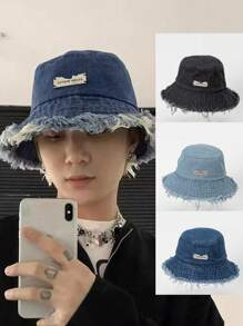 1 pieza Sombrero de cubo con decoración de metal desgastado, estilo callejero, apto para uso casual en primavera, verano y otoño