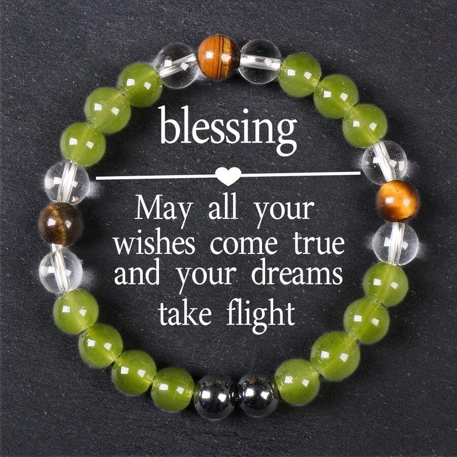 手工制作的能量平衡手链，配有 8 毫米天然虎眼石和水晶珠 - 珠宝礼物 - 彩色 - 查看 1