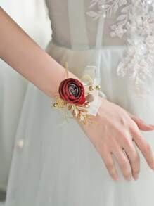 6 件套优雅玫瑰花配金叶，高端腕花组合适合婚礼装饰、正式派对、周年纪念 - A - 查看 14