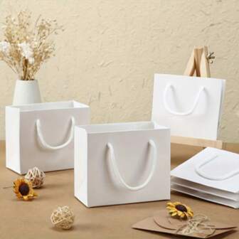 20pcs Minimalist Fashion Mini Party Gift Bags With Handles, Gift Bags For Wedding, Birthday Party, Christmas, New Year Gift Packaging (Kraft Paper)