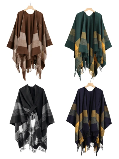 1pc Men's Hooded Cloak Cape Coat, Warm Windbreaker, Minimalist Street Style, Suitable For Photography