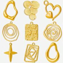 5pcs High-End Fashionable Multipattern Stainless Steel Gold And Silver Sunburst Geometric Pendant Ring Charms, Suitable For DIY Jewelry Making Necklace Bracelet Earrings