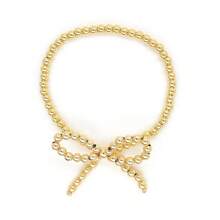 Hand-Made Beaded Faux Pearl Decor Bowknot Elastic Bracelet, Fashion 18K Gold Faux Pearl Butterfly Strand Bracelet For Women Valentines