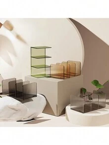 1 件透明桌面书架收纳架，加厚亚克力隔板架，学生学习用品书架 - 彩色 - 查看 10