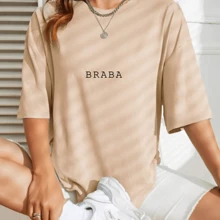 Braba Oversized Women's T-Shirt Personalized Workout Gym Large Wide T-Shirt Fashion - 米色 - 查看 3