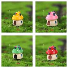 Set Of 4pcs Resin Mushroom House Castle Decoration: Potted Moss Green Small Landscape DIY Ornaments - Perfect For Party And Holiday Decorations