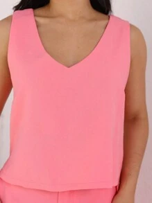 Blusa Feminina Regata Alfaiataria Verão Liso Detalhe Lateral