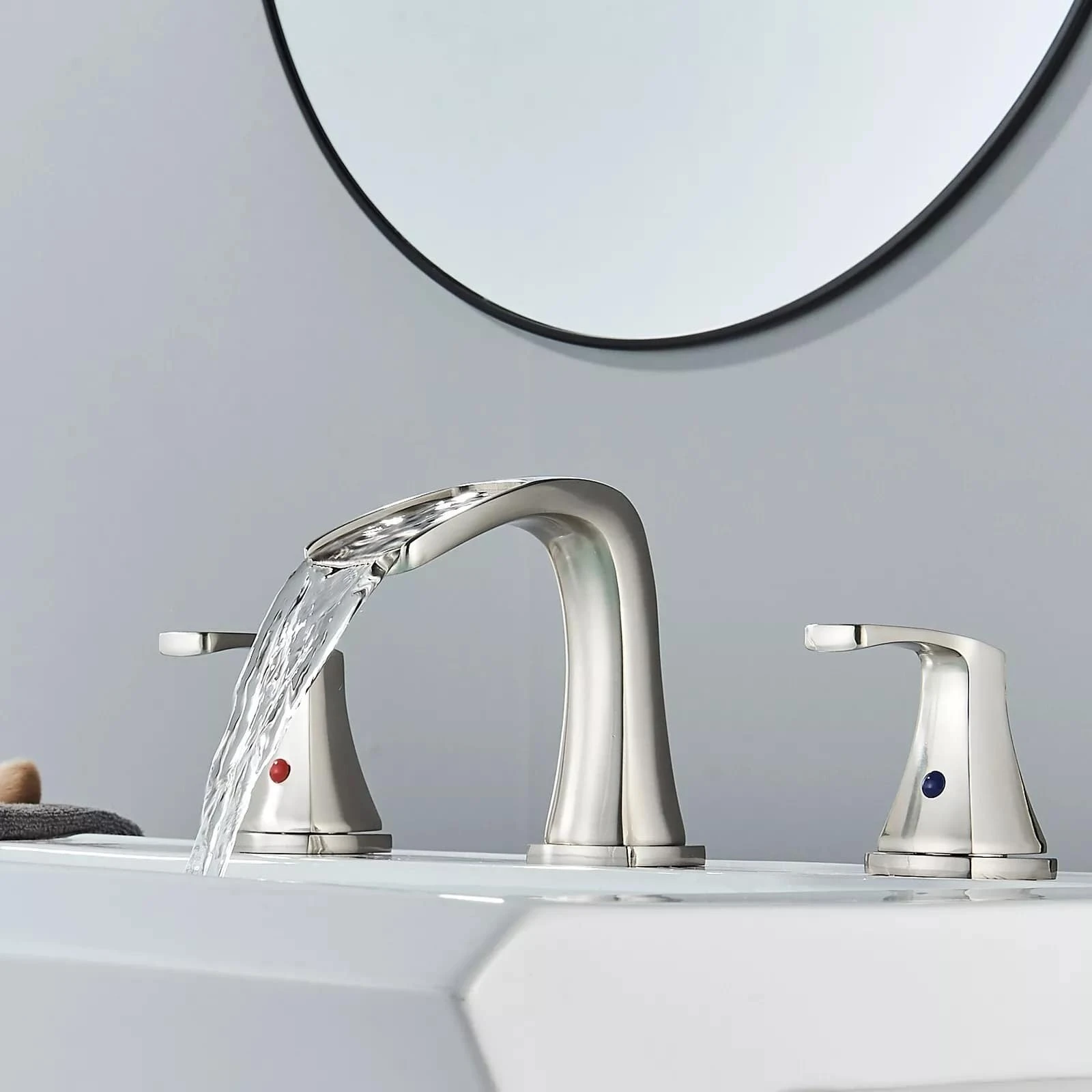 Matte Black Waterfall Bathroom Faucet, Widespread 3 Hole 8 Inch Modern