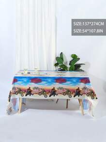 3pcs 137*274CM/54*108IN Disposable Table Cloth, Personalized Motocross Dirt Bike Race Car Theme Tablecloth, Suitable For Various Theme Parties And Daily Decoration - Multicolor - View 2