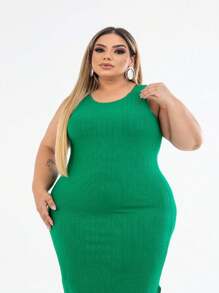 Women's Plus Size Dress Long Tank Top Premium Ribbed Fabric Comfortable Summer - 綠色 - 查看 3