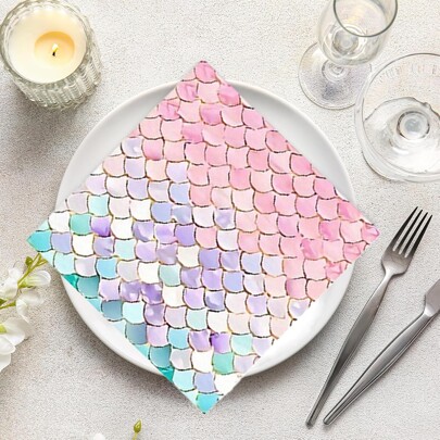 20/40pcs Sea Ocean Themed Pink Mermaid Scale Pattern Disposable Cocktail Napkins For Birthday Party, Mermaid Party, Family Gathering, Fairy Tale Party, Picnic